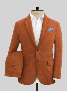 A modern update on a distinguished style, our rust linen suit is an exquisite piece that will add an extra touch of elegance to your summer wardrobe. Crafted from pure linen, this suit will help you exhibit your sense of style effortlessly. Combine it up with a matching waistcoat, a white shirt and black polished shoes British Khaki, Brown Tweed, Herringbone Tweed, Flannel Jacket, Tweed Suits, Crisp White Shirt, Silk Suit, Linen Suit, Linen Jacket