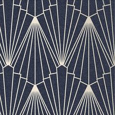 an art deco style wallpaper with white lines on dark blue paper, in the shape of fan shapes