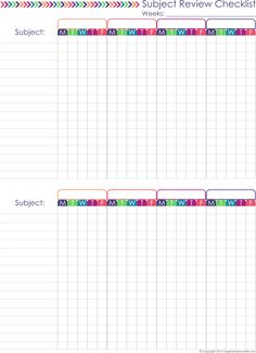 the printable subject review checklist is shown with colorful lines and arrows on it