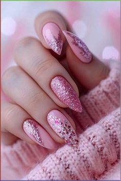 #BEAUTY ,#REALATIONSHIPS #Fashion #Outfits #SUMMER Outfits #Animals Pink Holiday Nail Designs, Winter Glitter Nails Sparkle, Pink Nail Aesthetic, Rose Nails Design, Holiday Manicure Ideas, Pink Christmas Nails, Nail Designs Winter