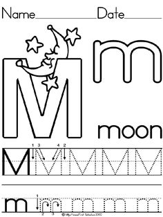 the letter m is for moon worksheet with an upper and lowercase word