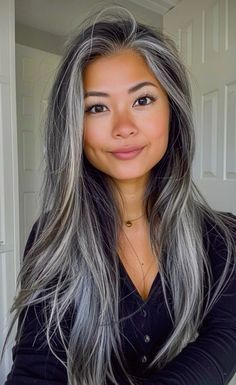 #greyhairdontcare #grayhaircare #grayhair #haircolor Grey Biolage Hair, Gray Hair Under 40, Salt And Pepper Balayage, Dark Hair Grey Blending, Grey Blending Dark Hair, Salt N Pepper Hair, Salt And Pepper Hair Color, Pepper Hair Color, Grey Hair Long