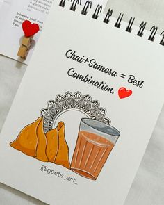 a notepad with a drawing of two oranges and a glass of beer