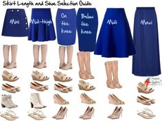 Style Anleitung - welche Schuhe zu welcher Rocklänge *** skirt length and shoe selection guide Áo Blu, Inside Out Style, Mode Tips, Fashion Vocabulary, Looks Style, Mode Inspiration, Designer Heels, Look Fashion, Skirt Length