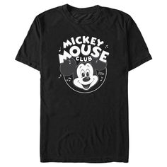 Celebrate 100 years of Disney with exciting new officially licensed designs for the whole family featuring all your favorite beloved characters from the past 100 years! This Men's Disney 100 Mickey Mouse Club Black and White Graphic T-Shirt features retro Mickey Mouse with the text: "Mickey Mouse club since 1955" across the front. Whether you're heading to the parks or celebrating at home with a classic movie marathon, grab your Disney 100 gear today and get in on all the fun! Character Print T-shirt For Disney Fan Events, Mickey Mouse Crew Neck T-shirt For Disney Events, Black Disney Fan Merchandise T-shirt, Disney Mickey Mouse Fan Merchandise Tops, Disney Fan Apparel T-shirt With Short Sleeves, Disney Fan Apparel Short Sleeve T-shirt, Black Disney T-shirt For Fan Events, Mickey Mouse Disney T-shirt For Fan Events, Disney Mickey Mouse T-shirt For Fan Events