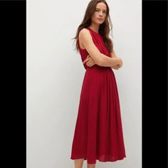 Pretty Good Looking And Good Quality Dress, Good For Occasions And Party. Elegant Red Pleated Summer Dress, Chic Red Pleated Party Dress, Red Pleated Midi Dress For Cocktail, Chic Red Pleated Summer Dress, Red Pleated Summer Party Dress, Chic Red Pleated Maxi Dress, Red Pleated Maxi Dress For Date Night, Red Pleated Midi Dress For Date Night, Elegant Red Sleeveless Beach Dress