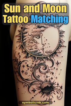 Sun and Moon Tattoo Matching Sun And Moon Pair Tattoo, Moon Tattoo Matching, Pair Tattoos, F Tattoo, Moon In The Sky