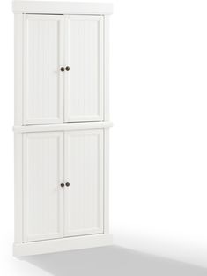 a tall white cabinet with two doors