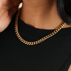 Start your collection with a gold 8mm Cuban Link Chain. This necklace is the perfect addition to any outfit and you can wear it every single day. This piece is DORADO's best-selling chain for a reason. Add this staple to your collection today.Made for: Women (17 to 19 inch) Thickness: 8mm Layer it with: Pendant Necklace Premium Gift Box: Included Luxury Classic Curb Chain Necklace, Luxury Yellow Gold Chain Link Necklace, Luxury Yellow Gold Cuban Link Necklace As Gift, Luxury Cuban Link Yellow Gold Chain Necklace, Luxury Elegant Cuban Link Gold Necklace, Cuban Link Chain Women, Feminine Vibes, Stackable Necklaces, Dainty Initial Necklace