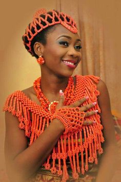 The Uniqueness of the African Bride, is part of the bedrock of our Culture. This Outfit is mainly Worn by Brides in the Edo area of Nigeria, beautified with Coral Beads on her Special Day. This Coral Beads Bridal Attire comprises of : *Beaded Cap *Beaded Cape *Necklace and Earring *Beaded Gloves We will make this to Order for you with 7 Working Days and Ship immediately via DHL. Custom Orders are Welcomed! Got further questions or inquiry? Feel free to start a Conversation with me. Picture Credi Benin Bride, Edo Brides, Beaded Gloves, Hijab Sport, Igbo Bride, Nigerian Traditional Wedding, Nigerian Style, Beaded Cape, Model Behavior