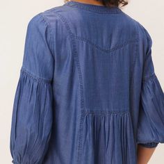 Cool and soft as a feather Tencel is perfect for this sweet summer frock. A coverup or casual little dress. Light Blue Embroidery, Tencel Dress, Tencel Fabric, Blue Embroidery, Chambray Dress, Sweet Summer, Little Dresses, Straw Hat, Summer Wardrobe