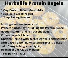 the ingredients for a protein - packed bagel recipe on a grill with text overlay