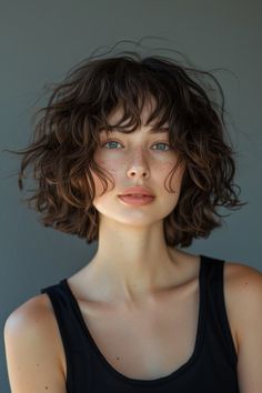 Curly Shag With Bangs Over 40, Cool Short Curly Hairstyles, 2c Hair Short, Wavy Shaggy Bob, Shaggy Short Hair Curly, Curly Shag Bob, Short Messy Curly Hair, Short Curly Shag With Bangs, Short Curly Haircuts With Bangs