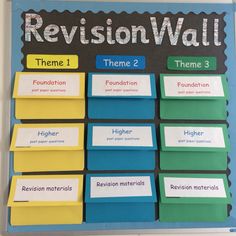 a bulletin board with the words revision wall on it