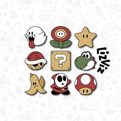 mario and luigi's super mario bros stickers are arranged in the shape of letters