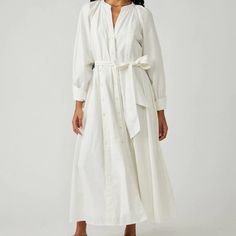 Beautiful Shirt Dress With 2 Button Down Side Slits. Large/Oversized Fit. Elegant Button-up Cotton Maxi Dress, Elegant Cotton Button-up Maxi Dress, Cotton Midi Dress With Button Closure, Cotton Midi Dress With Button Closure For Daywear, Elegant Cotton Maxi Dress With Button Closure, Elegant Cotton Maxi Dress With Buttons, Classic Spring Shirt Dress For Brunch, Classic Shirt Dress For Spring Brunch, Relaxed Fit Dress With Button Closure For Daywear