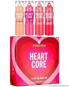 Essence Heart Core Lip Balm, Heart Core Lip Balm, Heart Core Essence, Lip Balm Essence, Essence Palette, Essence Lip Balm, Heart Core, Lip Balm Set