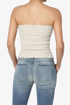 Strapless Smocked Crop Tube Top Scalloped Hem Stretch Bustier Bandeau – TheMogan Trendy Off-shoulder Tube Top For Day Out, Casual Off-shoulder Tube Top, Casual Smocked Back Tube Top For Beach, Chic Bandeau Smocked Top For Day Out, Strapless Ruched Tube Top For Day Out, Casual Beach Tube Top With Smocked Back, Bandeau Smocked Top For Spring Vacation, Trendy Smocked Back Top For Summer, Trendy Summer Smocked Top With Smocked Back