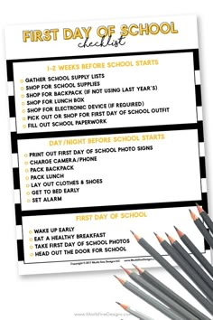 the first day of school list with pencils