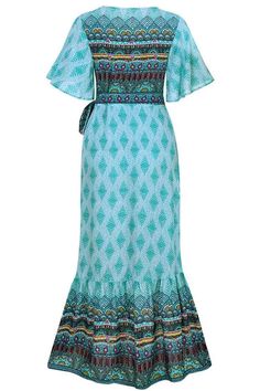 Bohemian Printed Midi Dress(3 Colors) Flowy Turquoise Boho Print Dress, Turquoise Bohemian Printed Dress, Bohemian Short Sleeve Printed Dress, Turquoise Bohemian Midi Dress For The Beach, Fitted Bohemian Printed Midi Dress, Bohemian Turquoise Midi Dress For Beach, Turquoise Bohemian Maxi Dress, Blue Printed Bohemian Midi Dress, Blue Bohemian Printed Midi Dress