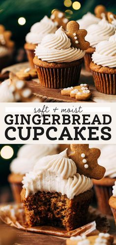 gingerbread cupcakes with white frosting on top