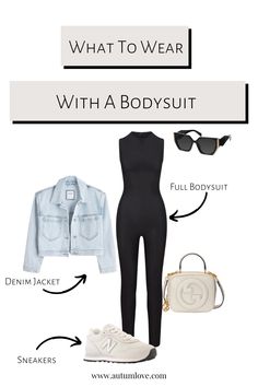 Bodysuit And Jacket Outfit, One Piece Bodysuit Outfit Ideas, Bodysuit Trousers Outfit, Black Full Bodysuit Outfit Fall, Bodysuit Pants Outfit, Black Full Bodysuit Outfit Ideas, Style Black Bodysuit, Long Body Suit Outfits, Align Bodysuit Outfit