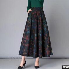 Fisdy - Elegant High-Waisted Midi Skirt with Floral Print and Thick Fabric Skirts Midi High Waisted, Thick Fabric, Types Of Skirts, Floral Patterns, Line Design, A Line Skirt, A Line Skirts, Floral Pattern, Midi Skirt