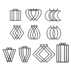 the different shapes and sizes of earrings are shown in black on a white background,