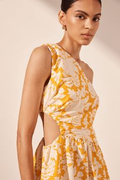 Dulce Asymmetrical Cut Out Mini Dress | Canary/ Ivory | Dresses | Shona Joy – Shona Joy International Chanel Loafers, Cut Out Mini Dress, Asymmetrical Cut, Skirt Medium, Shona Joy, Ivory Dresses, Linen Style, Shoulder Cut, Body Measurements