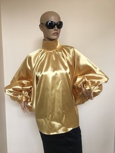 "This is a very stylish Womens Satin blouse. It is comfortable and cozy. Made for a free flowing fit. Great for all year around and for any special occasion or casual day can be dressed up or dressed down. SIZE CHART SIZE S - US 6, UK 8, EU 36 bust: bust around 34.5\"/90cm Waist: waist around 27.5\"/70cm Hips: hips around 34.5\"/90cm SIZE M - US 8, UK 10, EU 38 bust: bust around 37.5\"/95cm Waist: waist around 29.5\"/75cm Hips: hips around 37.5\"/95cm SIZE L - US 10, UK 12, EU 40 bust: bust arou Lantern Sleeve Blouse For Fall Party, Party Blouse With Lantern Sleeves For Fall, Classic Satin Tops For Fall, Elegant Solid Color Party Blouse, Elegant Party Blouse In Solid Color, Elegant Party Blouse, Bishop Sleeve Evening Tops For Fall, Evening Bishop Sleeve Tops For Fall, Fall Evening Tops With Bishop Sleeves