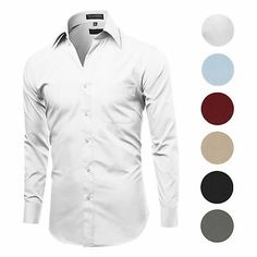 Men's Classic Fit Long Sleeve Wrinkle Resistant Button Down Premium Dress Shirt | eBay Solid Collared Dress Shirt For Office, Solid Color Collared Dress Shirt For Office, Elegant Wrinkle-resistant Button-up Shirt, Slim Fit Solid Dress Shirt With Button Closure, Spread Collar Shirt For Office Wear, Solid Color Shirt With Spread Collar For Office, Smart Long Sleeve Solid Shirt, Solid Spread Collar Shirt For Office, Smart Solid Long Sleeve Shirt