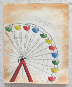 a painting of a ferris wheel on a white sheet