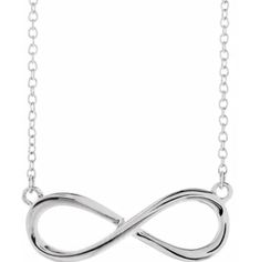 This infinity necklace design was selected to celebrate not only the power of the number 8 (in numerology) but also the symbolism behind the infinity design. The smooth and sleek metal is highly polished with an elegant infinity-inspired twist. The chain is a delicate cable for a minimalist look and is adjustable to 16", 17" and 18" lengths! This is a great piece for stacking and layering! (This design is made by one of our production partners) MADE TO ORDER - SHIPS IN 2 WEEKS DETAILS: Available in 14kt rose, white or yellow gold! 14kt gold pendant setting with attached chain, adjustable at 16", 17" and 18" lengths Measures just over 3/4" across and over 1/4" from top to bottom The infinity symbol, often depicted as a continuous loop, represents the timeless and boundless nature of love, f White Gold Infinity Jewelry For Formal Occasion, Modern Twist Infinity Necklace For Gift, Modern Twist Infinity Necklaces As Gifts, Modern Twist Infinity Necklace For Gifts, Modern Twist Infinity Necklace As Gift, Modern Infinity Necklace As Gift, Sterling Silver Infinity Necklace In White Gold, Minimalist Infinity Necklace In White Gold, White Gold Infinity Necklace For Formal Occasions