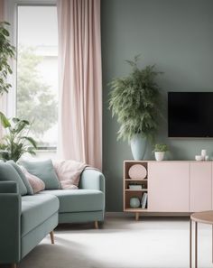 a living room filled with furniture and a flat screen tv on top of a wooden stand