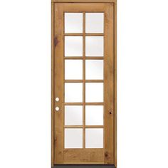 a wooden door with glass panels on the front and side panel, in light wood