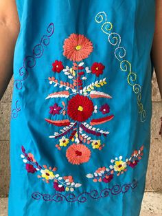 "Beautiful mini embroidered dress, off shoulder, ideal for spring and summer, mexican parties, etc. Bright and colourful Loose fit Made of cotton Fits size Medium Measurements taken flat: Armpit to armpit 20 1/2\" Width 24 1/2\" Length 35\"" Mexican Parties, Embroidery Mexican, Mexico Honeymoon, Embroidered Summer Dress, Honeymoon Dress, Fiesta Theme Party, Mexican Dress, Vacation Dress, Mexican Party