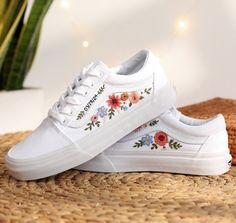 Custom Embroidered Vans, Wedding Vans Embroidery Floral, Bridal Flower Embroidered Shoes, Custom Name Embroidered Sneakers, Wedding Gifts - Etsy Vans Embroidery, Vans Wedding, Sneakers Wedding, Wedding Vans, Embroidered Vans, Shoes Embroidery, Unique Gifts For Girlfriend, Vans Slip On Shoes, Embroidered Sneakers