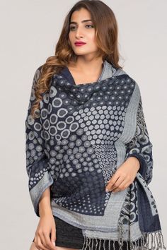 "Our Kalya Cotton & Wool Shawl features a beautiful jacquard weave design with soft 60% merino wool and 40% cotton in vibrant jewel tones. This lightweight shawl can be worn as a scarf or a full wrap and showcases the fine jacquard weaves of Northern India in a range of beautiful jewel tone shades. Dimensions: 28\" x 72\"" Pashmina Shawl One Size, Blue Pashmina Shawl For Winter, One Size Pashmina Shawl For Winter, Winter Pashmina Shawl Wrap, Winter Pashmina Shawl One Size, Winter Pashmina Shawl Scarf, Winter Pashmina Silk Shawl, Winter Pashmina Silk Shawl Scarf, Winter Silk Shawl Scarf