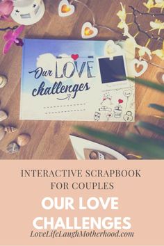 an image with the words interactive scrapbook for couples on it, surrounded by shells and seashells