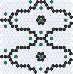 a black and white pattern with green dots in the shape of a soccer ball on a white background