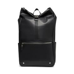 This Faux-Leather Backpack From Steve Madden Sleek As It Is Smart, This Roll-Top Backpack Comes In A Polished All-Black Color Palette & Features Multiple Pockets And Compartments A Perfect Sharp Look! Includes Protection For A Laptop & Organization For Other Essentials. Exterior Approx. Dimensions: 19"H X 12"W X 5" Interior: Lined; - Laptop Sleeve - 1 Main Open - 1 Small Zippered Exterior: Side Slip Pockets Handles: Shoulder Straps; Grab Handle At Top Polyurethane; Lining: Nylon Modern Travel Backpack With Silver-tone Hardware, Everyday Backpack With Silver-tone Hardware, Leather Backpack With Silver-tone Hardware For Travel, Leather Travel Backpack With Silver-tone Hardware, Luxury Leather Backpack With Silver-tone Hardware, Modern Black Leather Backpack With Leather Trim, Modern Black Leather Backpack With Trim, Leather Backpack With Leather Trim For Commuting, Commuting Leather Backpack With Leather Trim