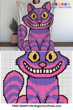 an image of a pink cat with big eyes on it's face and the text, free graph on magic yarn pixels