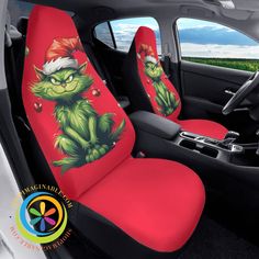 Grinchy Cat Car Seat Covers Cover Christmas Picks, Fibre And Fabric, Car Seat Covers, World Of Color, Decorative Pillow Covers, Holidays Halloween, Carseat Cover, Seat Covers, Car Seat