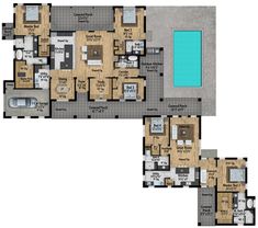 two floor plans for a house with swimming pool