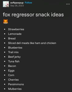 the fox regressr snack ideas list is displayed