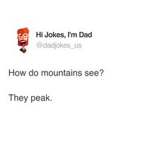 a tweet that reads, how do mountains see? they peak hi jokes, i'm dad @ didokes us