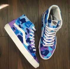 Bape x Vans Vans Shoes High Tops, Bape Clothing, Vans Shoes Fashion, Custom Painted Shoes, Follow Me Instagram, Shoes Sneakers Jordans, Hype Shoes