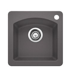 an image of a grey sink on a white background with the drain in the middle