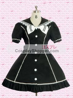 Black Short Sleeves Gothic Bow Lolita Dress With White Buttons Bodycon Dress Casual, Trendy Dress, Sweet Lolita, Diy Dress, Lolita Dress, Gothic Lolita, Historical Fashion, Lolita Fashion, Classy Dress