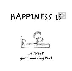 a drawing of a person sitting on a bed with the words happiness is